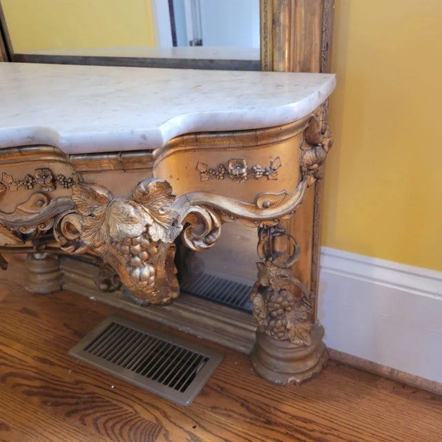 Large Antique Gilt Wood and Gesso Pier Mirror With Marble Top Console - 3 Pieces For Sale - Image 9 of 12