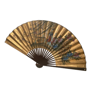 Mid Century Monumental Hand-Painted Figural Chinoiserie Wall Fan: Woman in Garden
