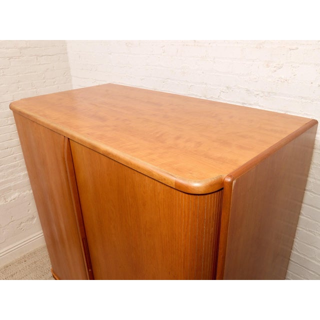 Vintage Mid-Century Modern Tambour Media Cabinet With Curved Wood Doors For Sale In Los Angeles - Image 6 of 6