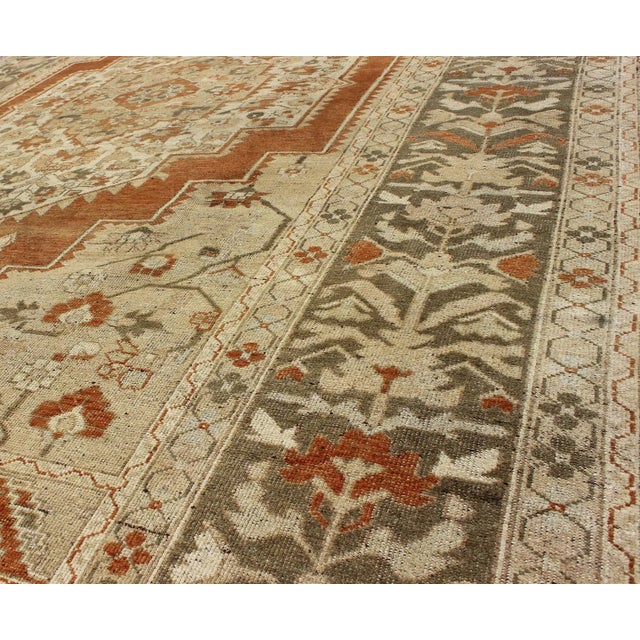 Textile Vintage Turkish Oushak Rug in Rust, Green, Cream, Tape and Neutral Colors 7'3"x11'3" For Sale - Image 7 of 10