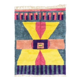 Vibrant Geometric Symmetry Hand-Knotted Wool Rug | 8'8" X 6'8" | One of a Kind For Sale