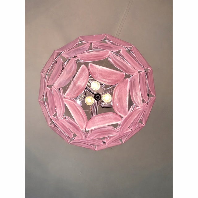 Murano Italian Contemporary Modern Pink Sanded "Petals" Murano Style Glass Chandelier For Sale - Image 4 of 7