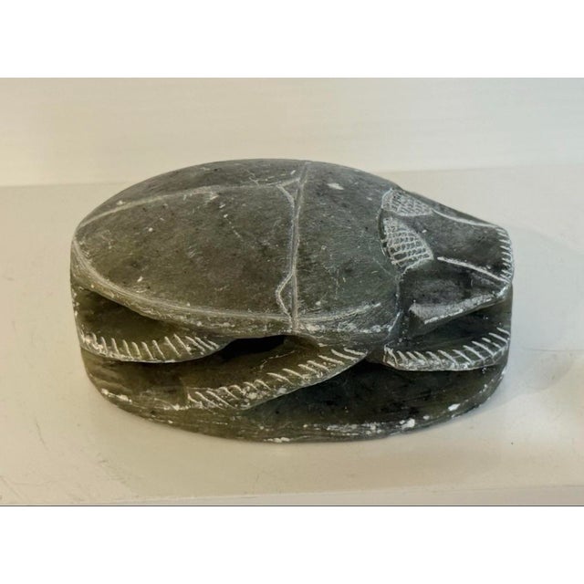 Late 20th Century Pair Vintage Egyptian Revival Hand Carved Soap Stone Scarab Figurines With Hieroglyphics For Sale - Image 5 of 12