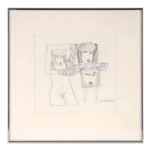 Fashionable Faces, Vintage Surrealist Figurative Line Drawing by Susan Brooks