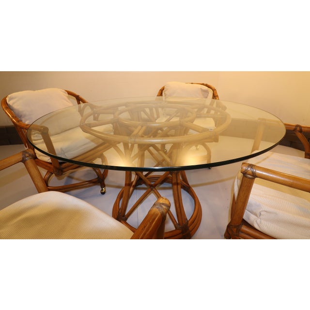 Brown Mid 20th Century Ficks Reed Mid Century Rattan Dining Set With Table, 5 Pieces For Sale - Image 8 of 17
