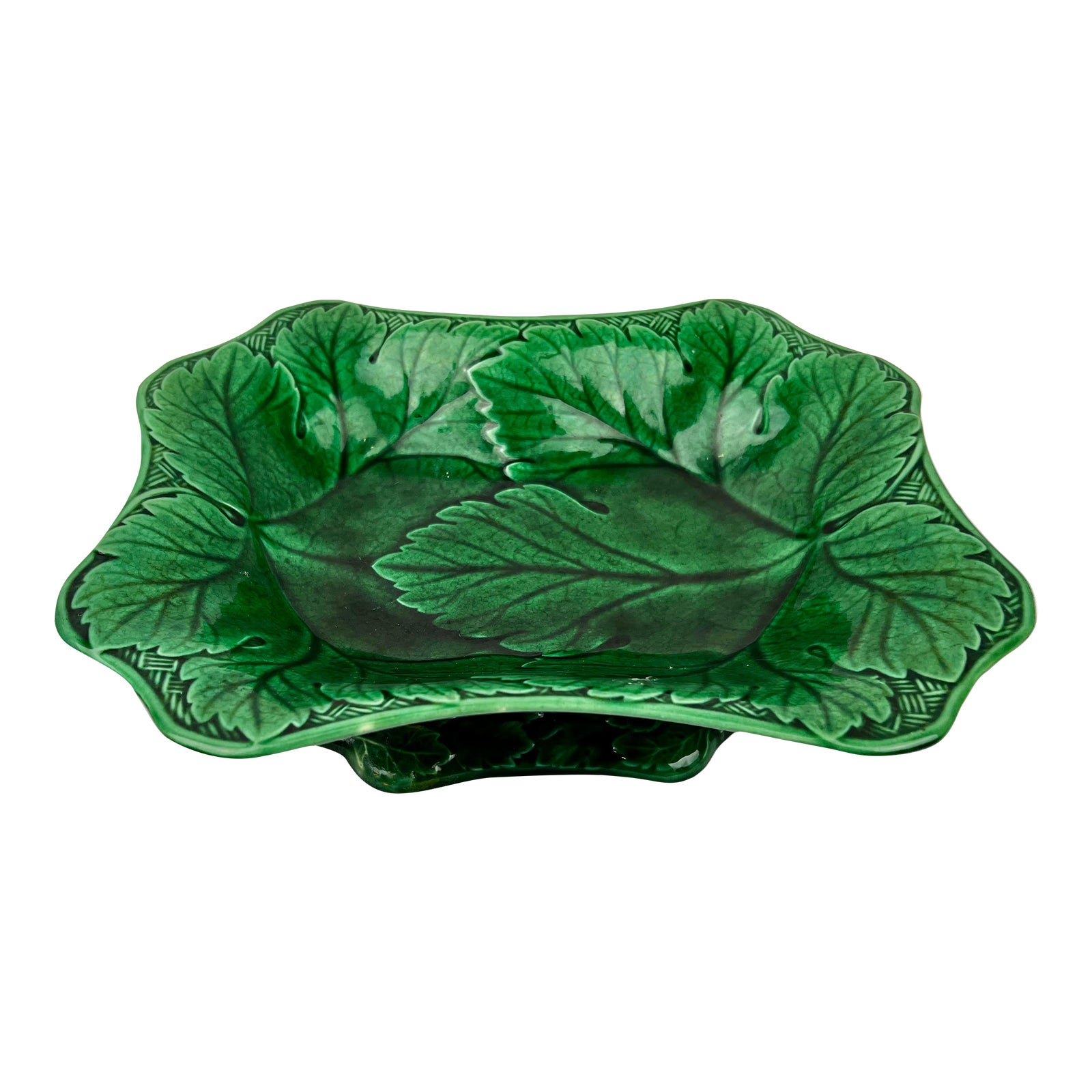 Antique Wedgwood Ming Green Leaf Motif Serving Dish on Stand Chairish