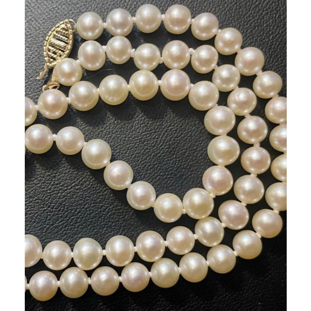 14k Gold Akoya Pearl Necklace With Pink Undertones For Sale In South Bend - Image 6 of 7