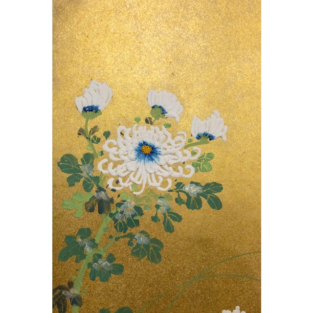 Japanese Rimpa Two-Panel Screen With Chrysanthemums and Silver Twig Fence, Late 19th Century For Sale In New York - Image 6 of 10