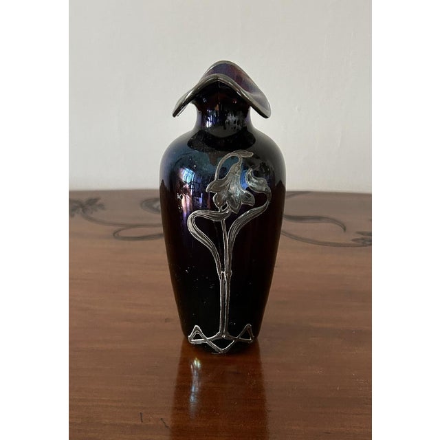 Art Nouveau glass vase with sterling silver overlay decoration. 1890. The vase is a classic example of Art Nouveau,...