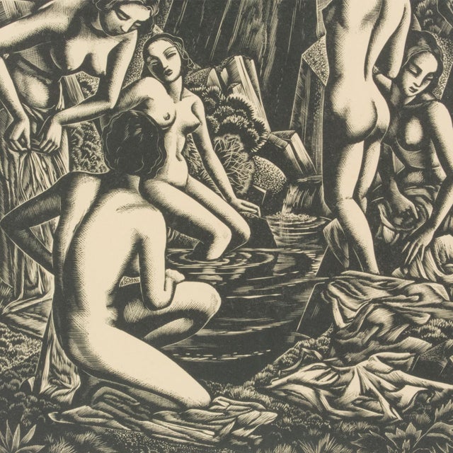 Paper The Bathers, Wood-Engraving Drawing Lithograph by John Buckland-Wright, 1936 For Sale - Image 7 of 14