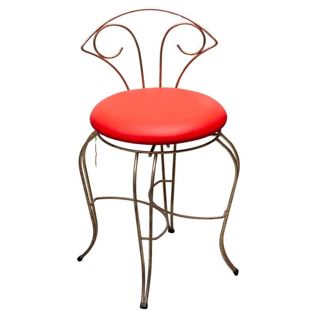Mid-Century Modern Brass Vanity Chair with Red Leather Seat, France, 1950 For Sale - Image 10 of 10