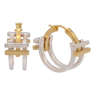 Vintage Tiffany & Co. Frank Gehry Axis Hoop Earrings 18k Gold & Sterling Silver, A Pair For Sale