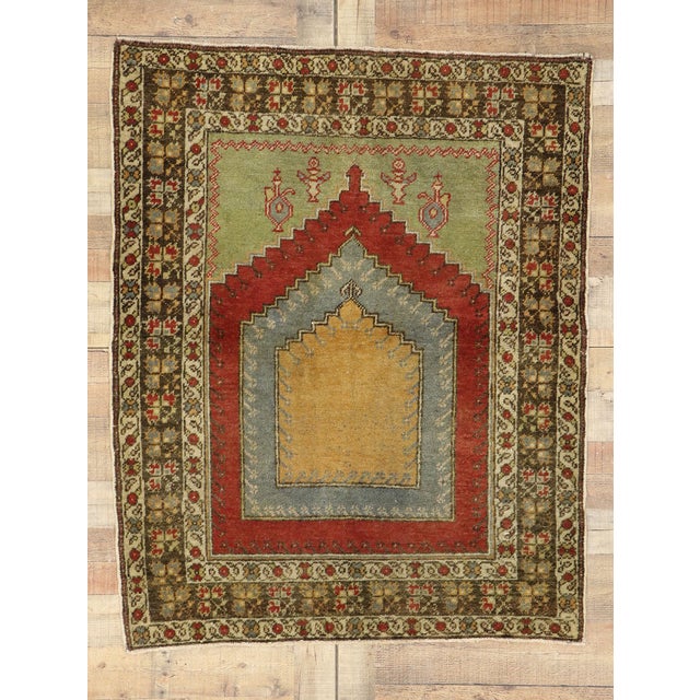 Vintage Turkish Oushak Prayer Rug, 03'11 X 04'10 For Sale - Image 9 of 9