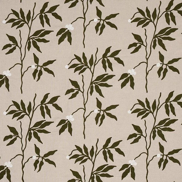 Schumacher Schumacher Lilla Embroidery Fabric in Olive on Neutral For Sale - Image 4 of 4