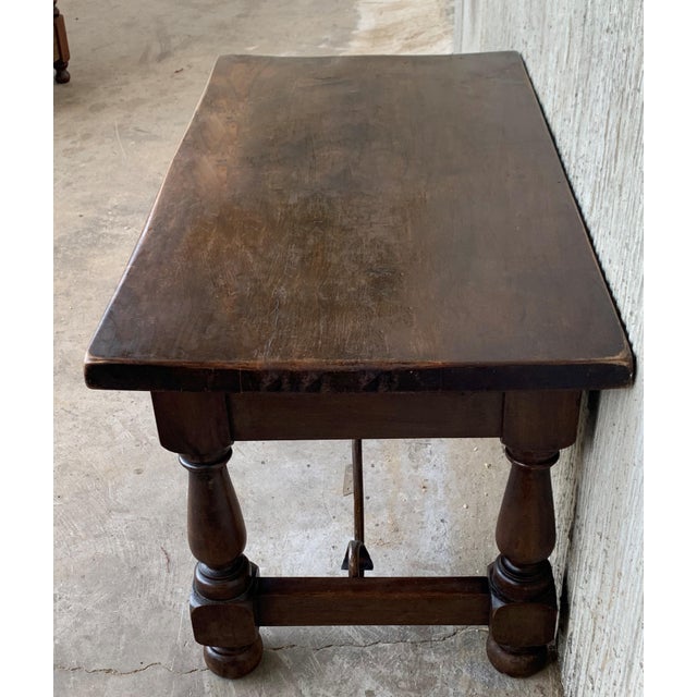 Spanish 20th Century Spanish Carved Table with Iron Stretchers and Drawer For Sale - Image 3 of 18