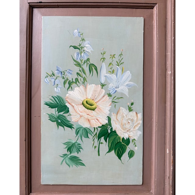 Wood Large Antique Wardrobe with Floral Painted Decoration, 1890s For Sale - Image 7 of 11