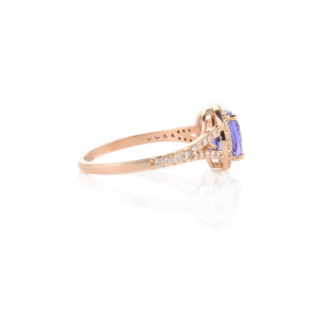 Metal 18k Rose Gold Brilliant Tanzanite Ring Size 7 (All Sizes Available) For Sale - Image 7 of 9