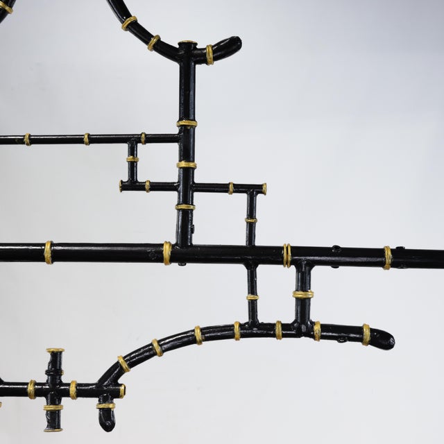 Metal Vintage Chinoiserie Faux Bamboo Pagoda Chandelier Black and Gold Linear Island Pendant Light For Sale - Image 7 of 14