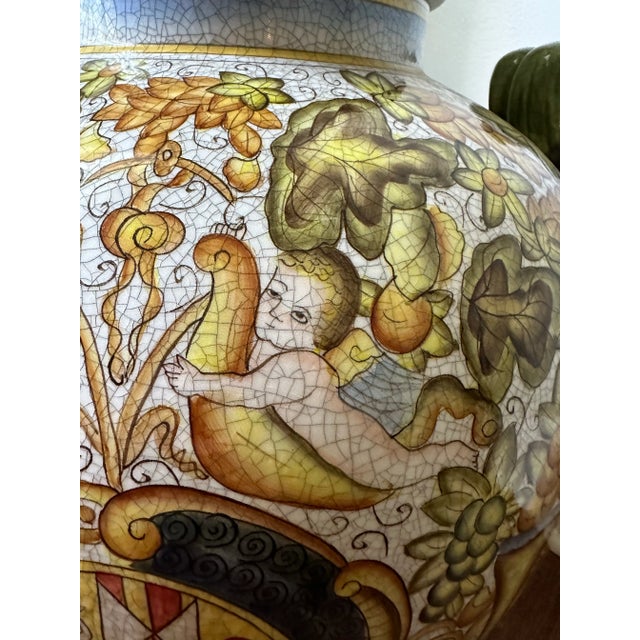 Ceramic FloorGinger Jar. Extra Large. Beautifully Painted With Crackle Finished.Italian Design For Sale - Image 7 of 11