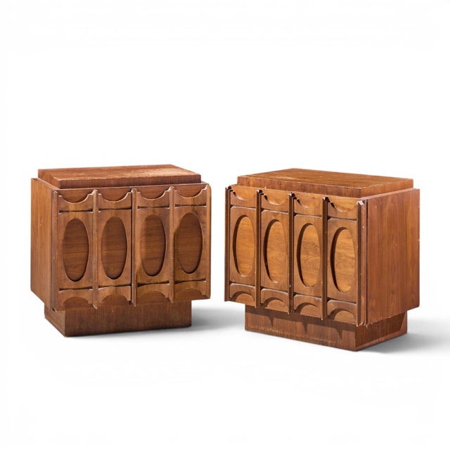 Mid-Century Modern Tobago Brutalist Mid Century Walnut Nightstands - Pair For Sale - Image 3 of 11