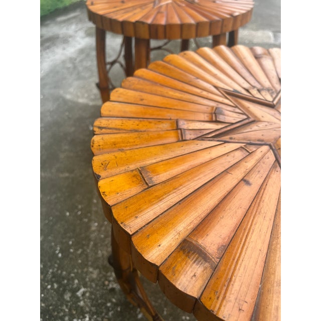 Late 20th Century Rattan and Bamboo Pair of Barrel Side Tables With Inset Star Top For Sale - Image 12 of 12