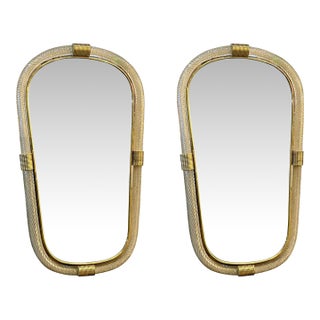 Elegant Pair of Murano Glass Mirrors in Gold Leaf, Italy, “Torciglione” Design For Sale