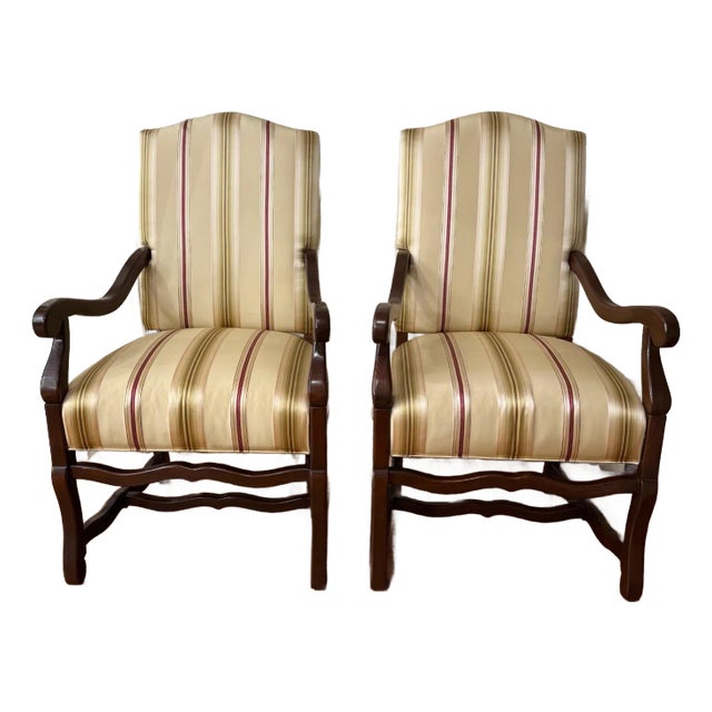 Pair of Pearson Furniture Armchairs – Striped Upholstery & Curved Silhouette For Sale