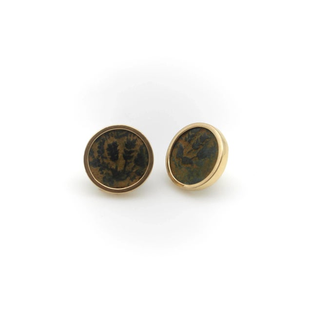 Antique King Agrippa I Ancient Coin Earrings Set in 14k Gold - 2 Pieces For Sale - Image 4 of 6