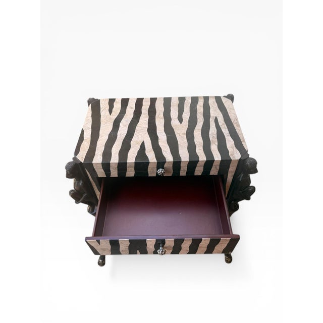 Hollywood Regency Vintage Tessellated Stone Zebra Pattern Side Table Attributed to Maitland-Smith With Sculptural Figural Supports For Sale - Image 3 of 14