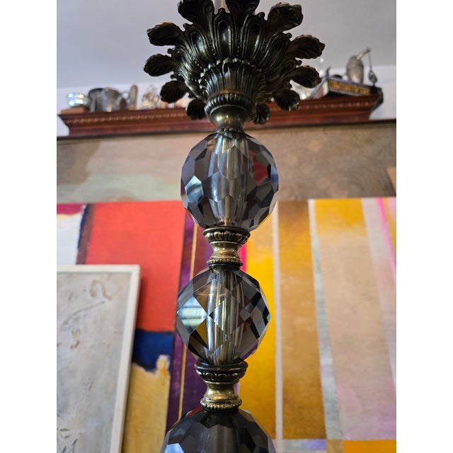 Vintage Mid Century Modern Smoked Crystal Lamps - a Pair For Sale - Image 10 of 11
