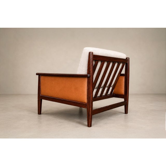 Linen Brazilian Modern Armchair in Rosewood, Leather & Linen, Fatima, 1960s For Sale - Image 8 of 18