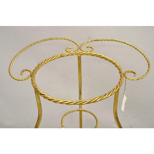 Mid 20th Century Italian Hollywood Regency Gold Iron Rope 3 Tier Bath Washstand Plant Stand Table For Sale - Image 4 of 12