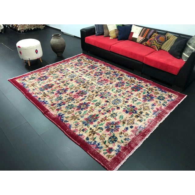 Vintage Distressed Floral Turkish Area Rug For Sale - Image 4 of 11