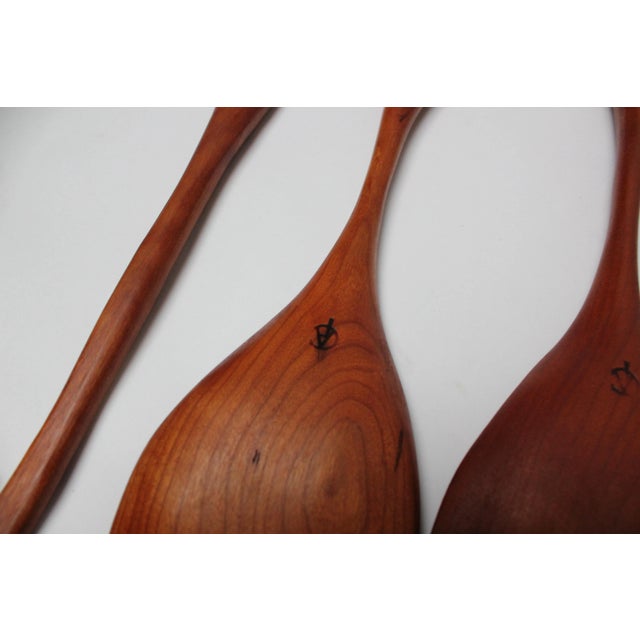 Vintage American Studio Craft Four-Piece Cherrywood Salad Set For Sale - Image 11 of 12