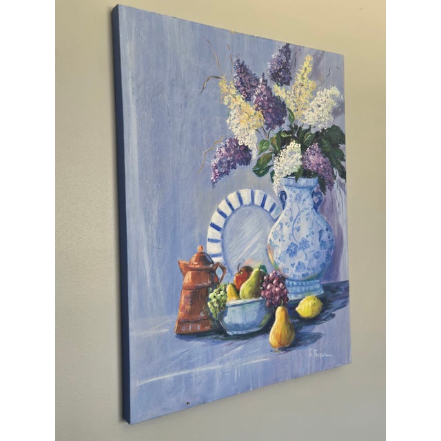 1980s G. Ragen Large Original Floral Still Life Painting Signed – 48x36 For Sale - Image 11 of 11