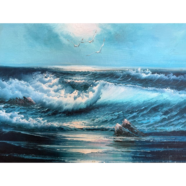 Roal English Seascape Oil Painting Vintage Ocean Waves Coastal Marine Art For Sale - Image 10 of 13
