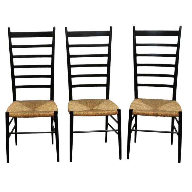 Vintage Mid Century Black Ladder Back Chairs Set of 3 Chairish