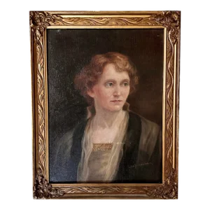 Antique Oil on Canvas Estate Society Portrait Painting of Red Haired Lady by Lydia Dunham Fabian, Circa 1920