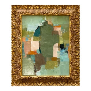 Contemporary Green Abstract Painting in Vintage Frame For Sale
