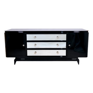 Art Deco Black High-Gloss Lacquered Sideboard with Mirrored Drawers, 1930s For Sale