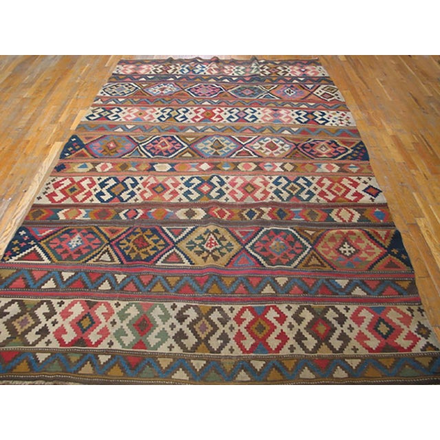 Early 20th Century Caucasian Flat-Weave ( 6'3" x 10' - 190 x 304 ) Antique Allover Geometric Wool Flat Weave Multicolor...