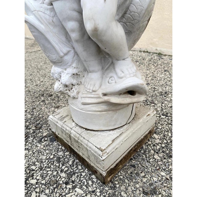 Early 20th Century Italian Classical Carved Marble 31" Cherub Dolphin Garden Fountain Statue For Sale In Philadelphia - Image 6 of 13