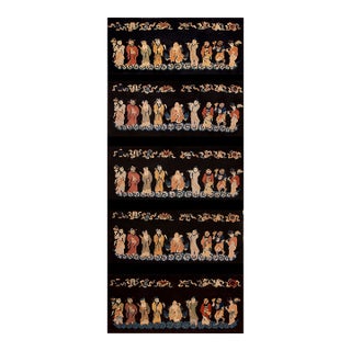 1920s Black Figural Scholars Pictorial Chinese Art Deco Carpet 5'6" X 12'6" Knotted Wool Rug For Sale