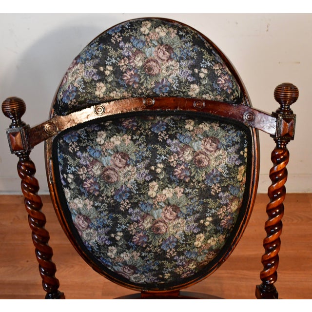 1870 Antique George Hunzinger Barley Twist Mahogany Rocking Chair New Upholstery For Sale - Image 13 of 13
