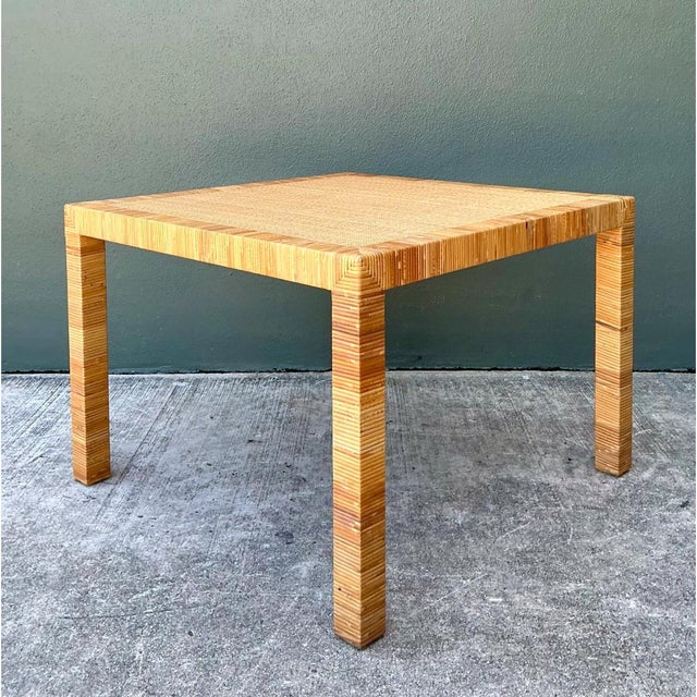 Camel Vintage Bielecky Brothers Rattan Square Side Table For Sale - Image 8 of 12