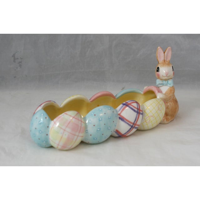 Late 20th Century Handcrafted Fitz and Floyd a Good Egg Oblong Pastel Easter Candy Serving Dish For Sale In West Palm - Image 6 of 9