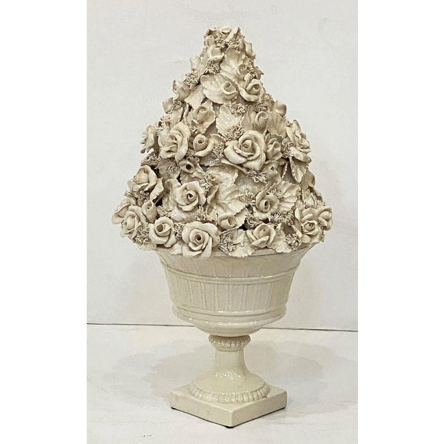 Italian Creamware Pedestal Bowl With Rose Topiary Top For Sale - Image 9 of 12