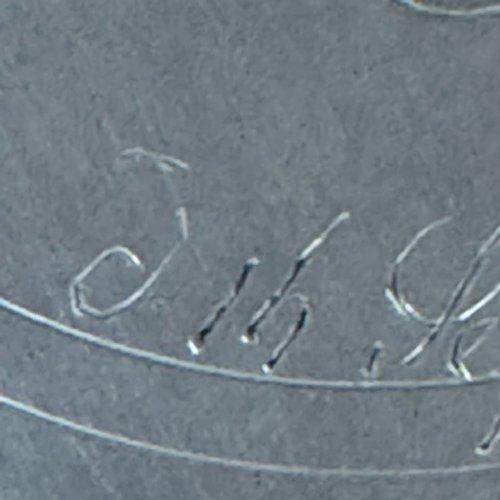 18th Century German Pewter Plate, 9.125" Reeded Rim, 1708 Quality Mark & 1857 Engraving For Sale - Image 11 of 12