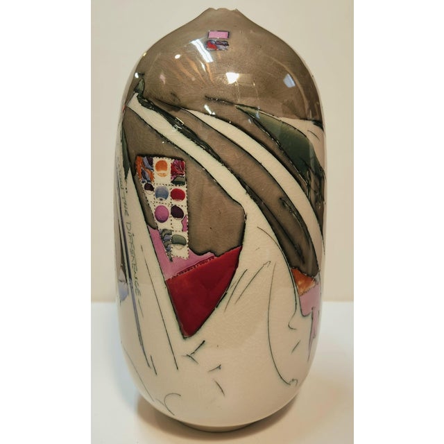 Abstract Modern Polychrome Ceramic Vase For Sale - Image 3 of 5