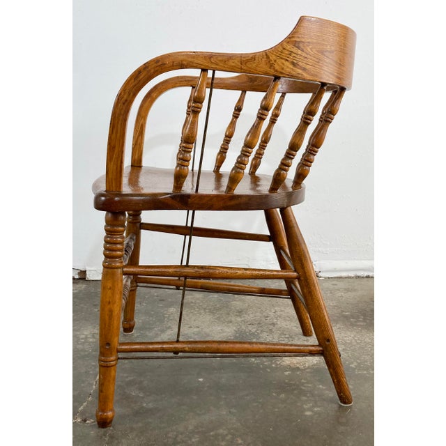 Brown Antique Saloon Style Wood Captain's Chair For Sale - Image 8 of 12